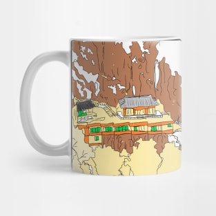 a snow-covered mountain temple, snowscape Mug